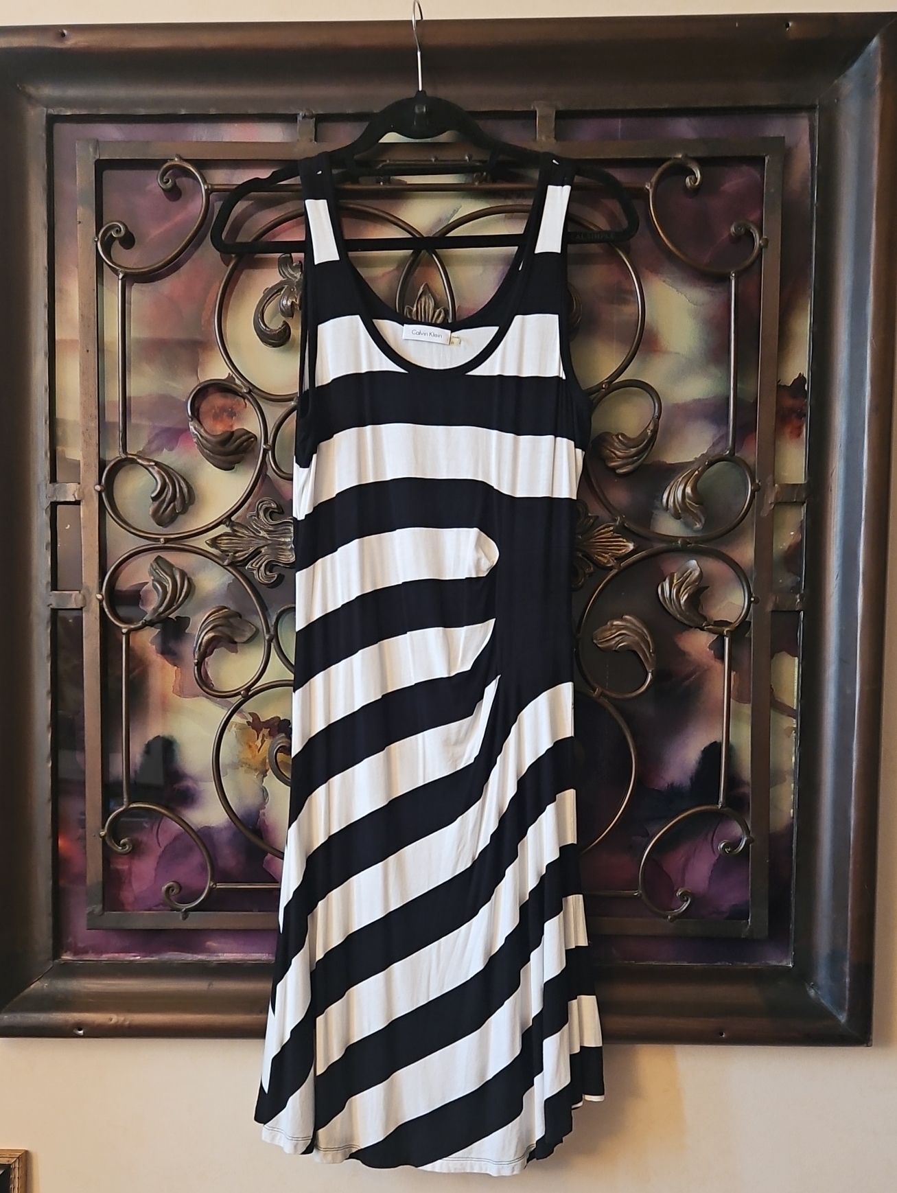 Calvin Klein Black & White Striped Sleeveless Women’s Dress